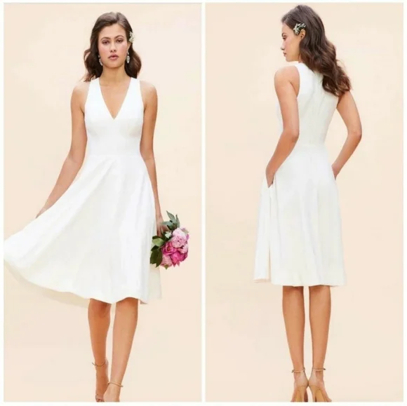 Dress the Population | Dresses | Dress The Population Catalina Fit Flare  Vneck Sleeveless Crepe Dress White S | Poshmark